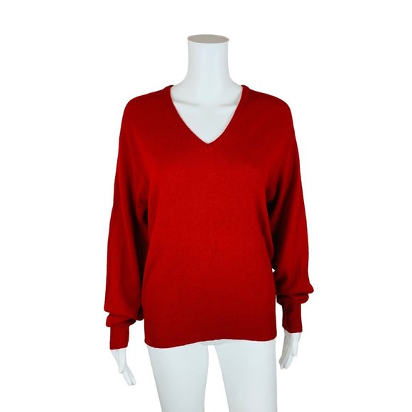 Vintage 1970s Red Cashmere Sweater V-Neck ForstmannB 42